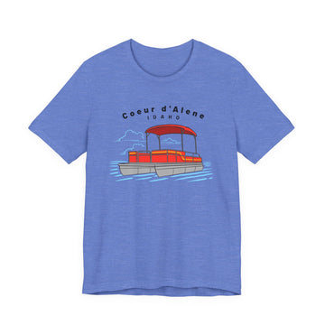 Buy heather-columbia-blue Coeur dAlene, Idaho T Shirt - Pontoon Boat Tee
