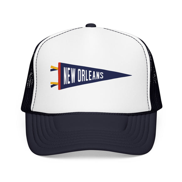 New Orleans, Louisiana Pennant Trucker Hat — Retro Flag Foam Cap