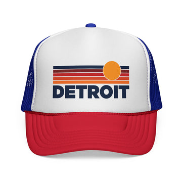 Detroit, Michigan Retro Sun Trucker Hat - Vintage Style Detroit Cap