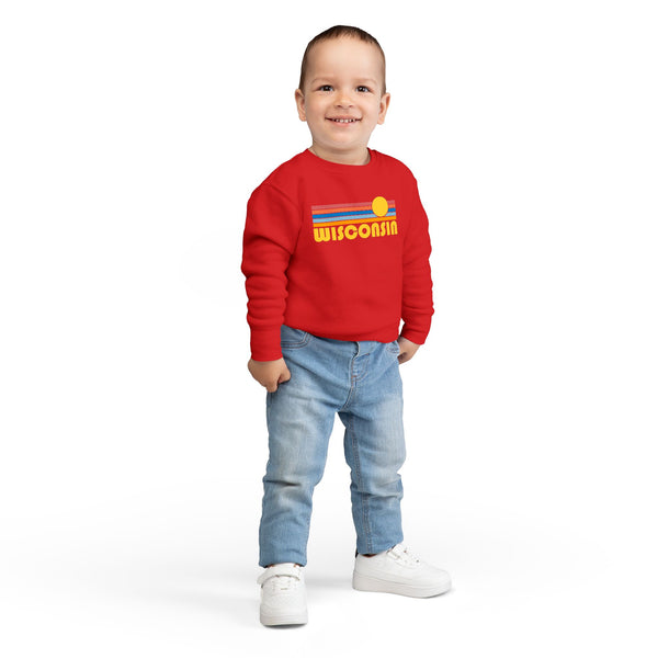 Wisconsin Toddler Sweatshirt - Retro Sun Wisconsin Toddler Crewneck Sweatshirt