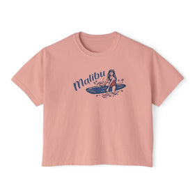 Malibu, California Surfer Girl Tee | 100% Cotton Women's Boxy Tee - 0