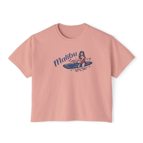 Malibu, California Surfer Girl Tee | 100% Cotton Women's Boxy Tee