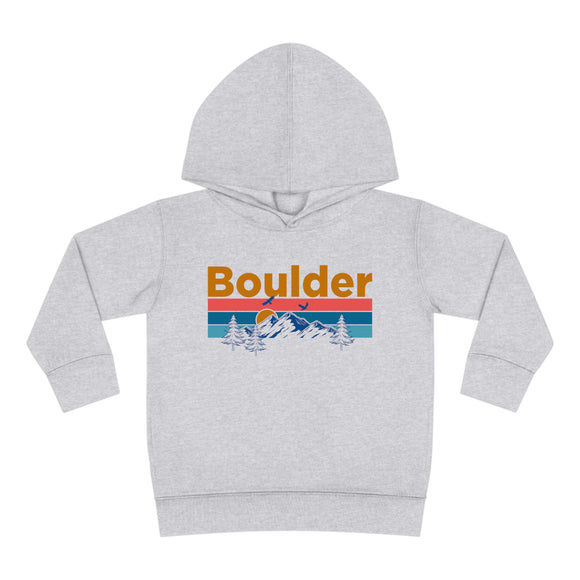 Boulder Toddler Hoodie - Retro Mountain Sun Unisex Boulder Toddler Sweatshirt