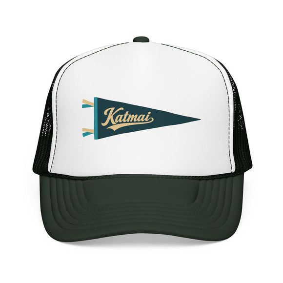 Katmai National Park Pennant Trucker Hat — Vintage Foam Mesh Cap