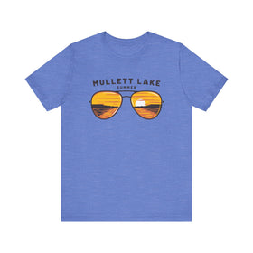 Buy heather-columbia-blue Mullett Lake, Michigan T Shirt - Sunglasses Lake Graphic Tee