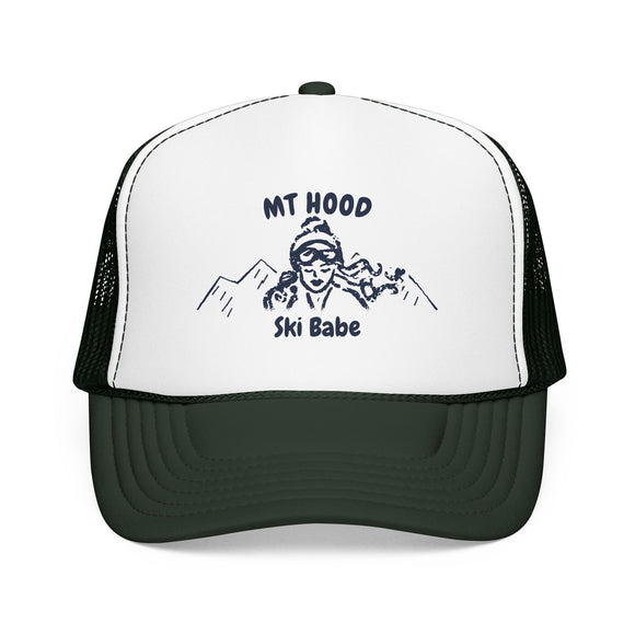 Mt Hood, Oregon Ski Babe Trucker Hat — Foam Mesh Cap