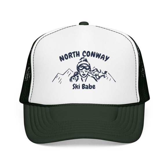North Conway, New Hampshire Ski Babe Trucker Hat — Foam Mesh Cap