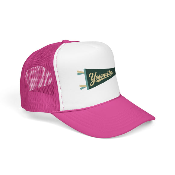 Yosemite National Park Pennant Trucker Hat — Vintage Foam Mesh Cap