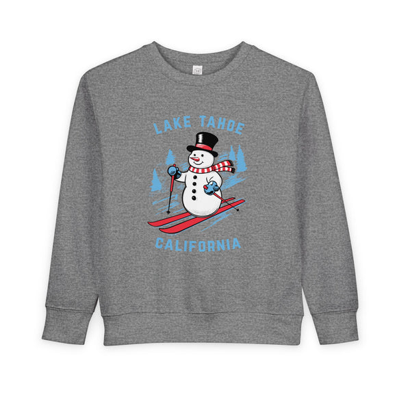 Lake Tahoe, California Toddler Sweatshirt - Skiing Snowman Lake Tahoe Toddler Crewneck Sweatshirt