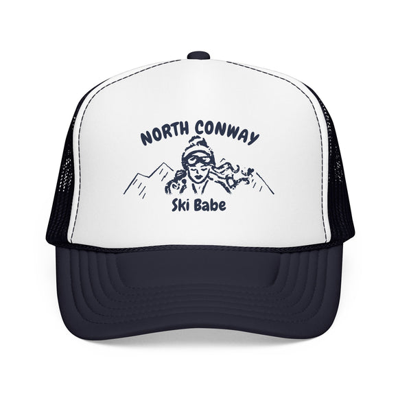 North Conway, New Hampshire Ski Babe Trucker Hat — Foam Mesh Cap