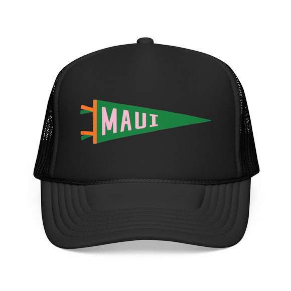 Maui, Hawaii Pennant Trucker Hat — Retro Flag Foam Cap