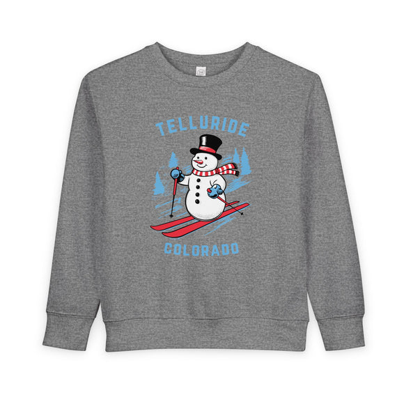 Telluride, Colorado Toddler Sweatshirt - Skiing Snowman Telluride Toddler Crewneck Sweatshirt