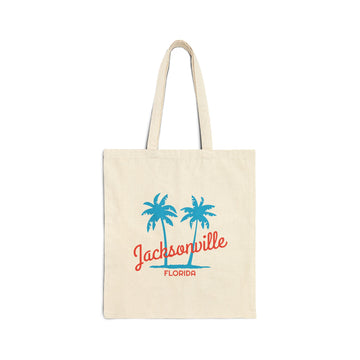Jacksonville, Florida, Cotton Canvas Jacksonville Tote Bag - Palm Script