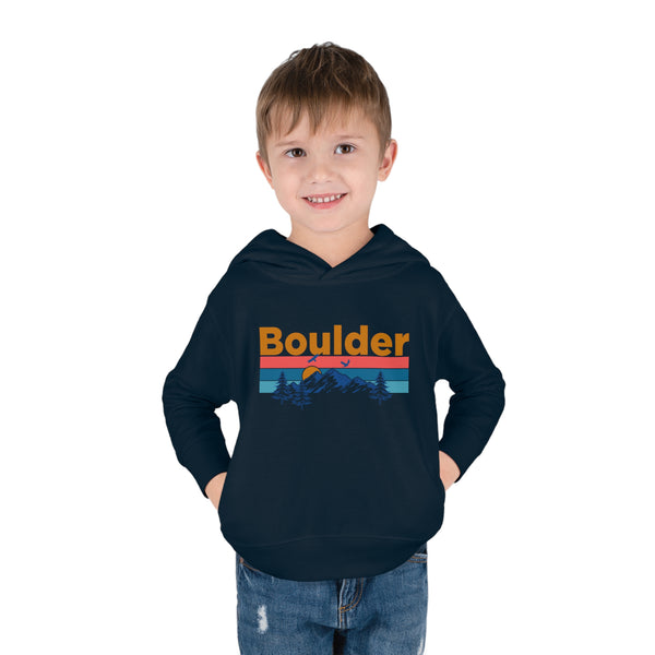 Boulder Toddler Hoodie - Retro Mountain Sun Unisex Boulder Toddler Sweatshirt