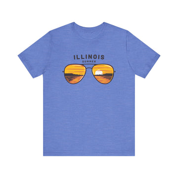 Buy heather-columbia-blue Illinois T Shirt - Sunglasses Lake Graphic Illinois Tee