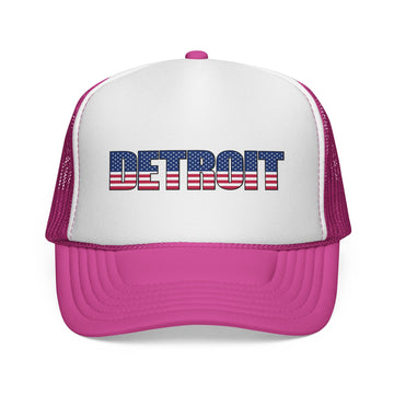 Buy pink Detroit Michigan Stars and Stripes Trucker Cap | Flag Patch Mesh Hat
