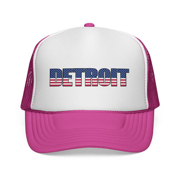Detroit Michigan Stars and Stripes Trucker Cap | Flag Patch Mesh Hat