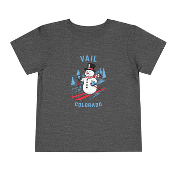 Buy dark-heather-grey Vail, Colorado Toddler Skiing Snowman Graphic Tee - Kids Vail T-Shirt