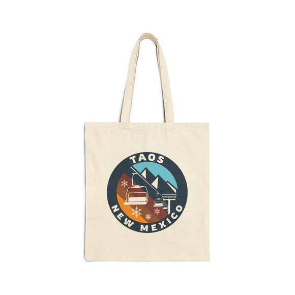 Taos, New Mexico Cotton Canvas Tote Bag Ski Lift - 15" x 16"