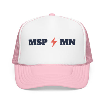 Buy light-pink-white Minneapolis, Minnesota Retro Trucker Hat - Lightning Foam Cap - Lightning