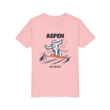 Buy pink Aspen, Colorado Yeti Snowboard Youth Tee - Kids Skiing Shirt