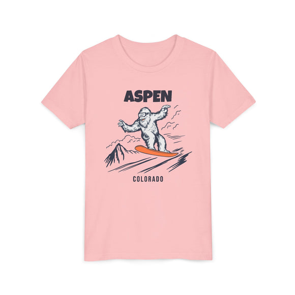 Aspen, Colorado Yeti Snowboard Youth Tee - Kids Skiing Shirt