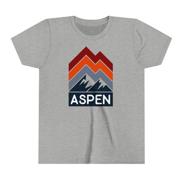 Buy athletic-heather Aspen, Colorado Youth Shirt - Retro Mountain Aspen Kid's T-Shirt - Chevron Peaks