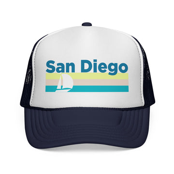 San Diego, California Retro Sailboat Trucker Hat - 0