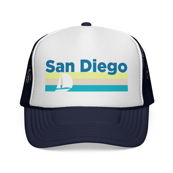 San Diego, California Retro Sailboat Trucker Hat