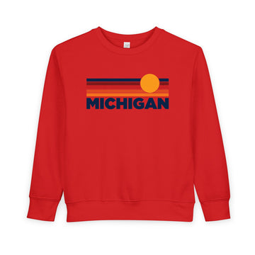 Buy red Michigan Toddler Sweatshirt - Retro Sun Michigan Toddler Crewneck Sweatshirt