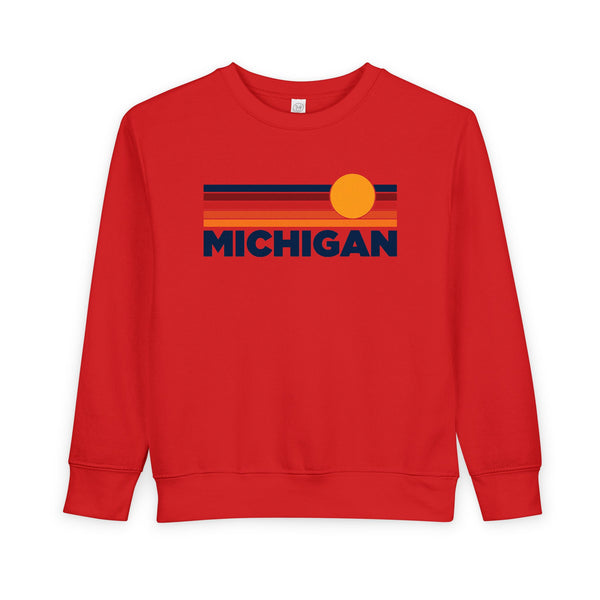 Michigan Toddler Sweatshirt - Retro Sun Michigan Toddler Crewneck Sweatshirt