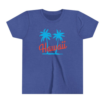 Buy heather-true-royal Hawaii Youth Shirt - Retro Palm Tree Hawaii Kid's T-Shirt