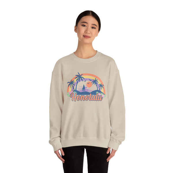 Honolulu, Hawaii Sweatshirt - Unisex Retro Beach Crewneck Honolulu Sweatshirt