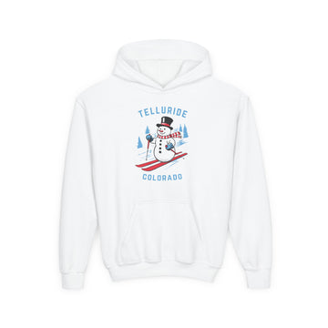 Telluride, Colorado Youth Hoodie - Skiing Snowman Kids Telluride Hooded Sweatshirt