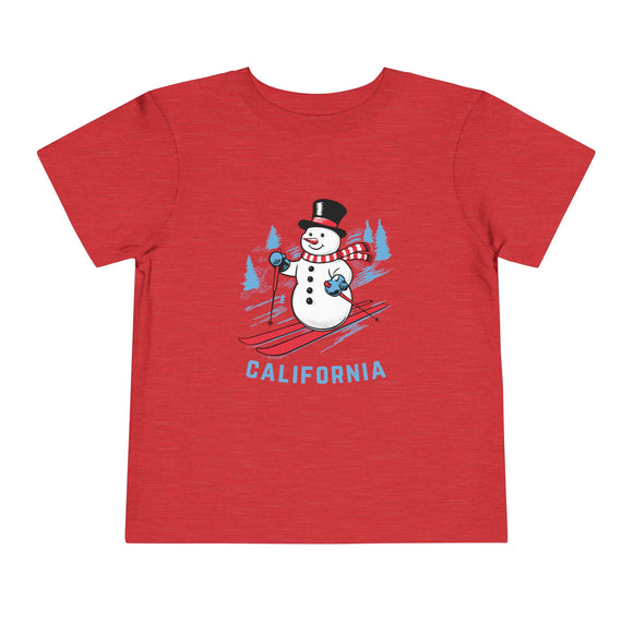 California Toddler Skiing Snowman Graphic Tee - Kids California T-Shirt