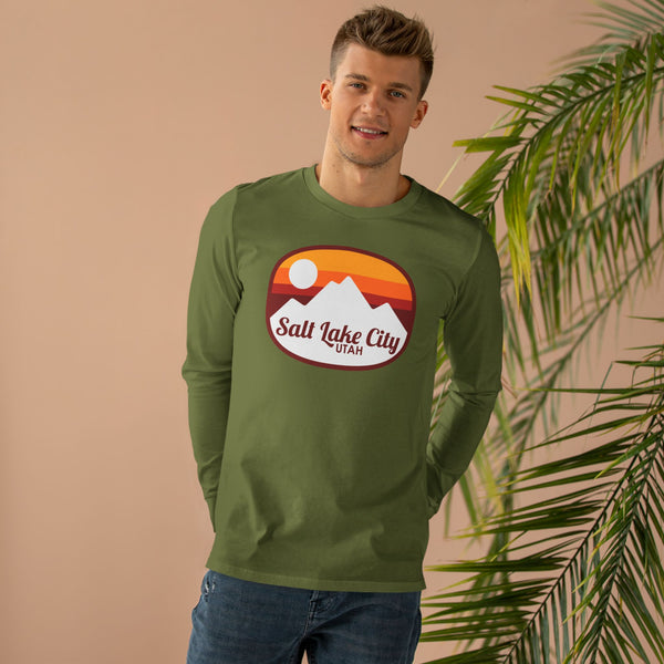 Salt Lake City, Utah Mens Base Long-sleeve Tee - Retro Ombre Heavy Weight Long Sleeve T-shirt
