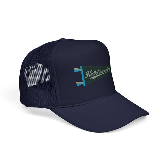 North Cascades National Park Pennant Trucker Hat — Vintage Foam Mesh Cap