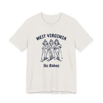 Buy vintage-white West Virginia Ski Babes T‑Shirt — Retro Skiing Graphic Tee