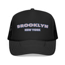 Brooklyn, New York Foam Trucker Hat - Retro Pastel Script Mesh Cap-1