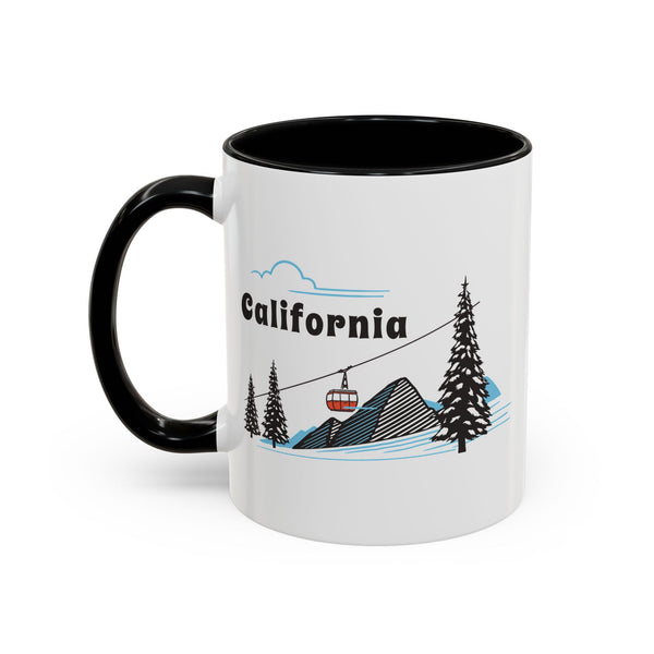 California Retro Snow Skiing Mountain 11 oz Mug, Ski Lodge Decor Coffee Cup, Mountain Gondola Lover Gift, Retro Skiing Mug