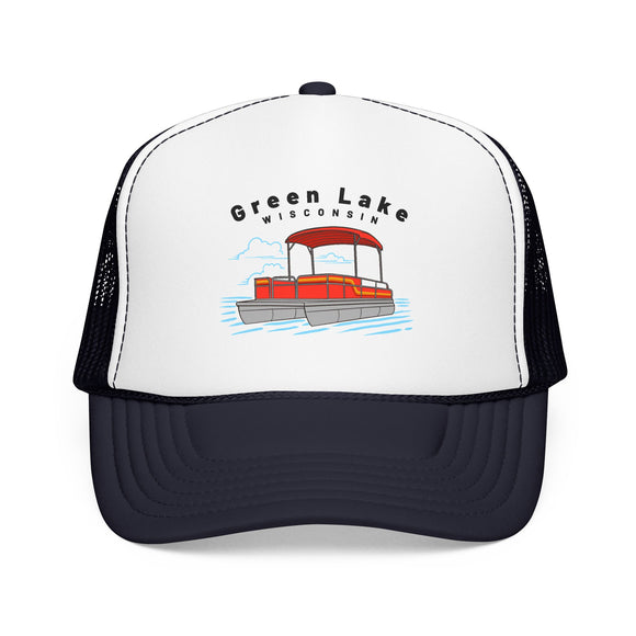 Green Lake, Wisconsin Trucker Hat - Pontoon Boat