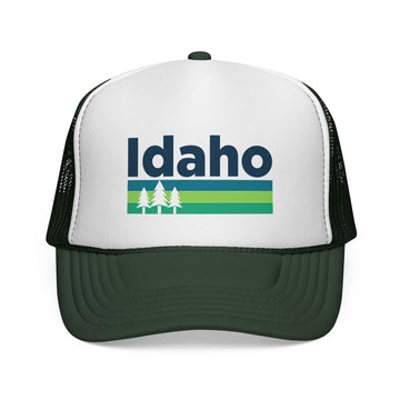 Buy dark-green Idaho Retro Trees Trucker Hat - Vintage Style Idaho Cap