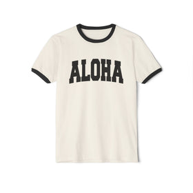 Aloha Cotton Ringer T-Shirt, Hawaii Graphic Tee, Hawaii Shirt, Unisex Tee, Tropical Vibes Shirt - 0