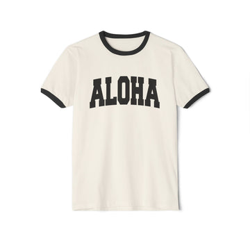 Aloha Cotton Ringer T-Shirt, Hawaii Graphic Tee, Hawaii Shirt, Unisex Tee, Tropical Vibes Shirt - 0