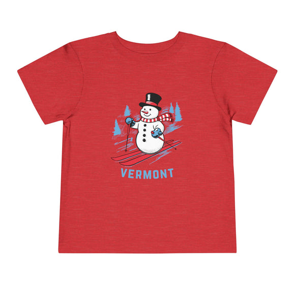 Vermont Toddler Skiing Snowman Graphic Tee - Kids Vermont Shirt