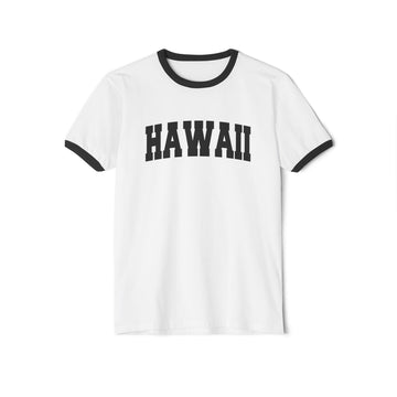 Buy white-black Hawaii Cotton Ringer Graphic Tee - Unisex Hawaii T Shirt, Vintage Style Tee, Men's/Women's Tee