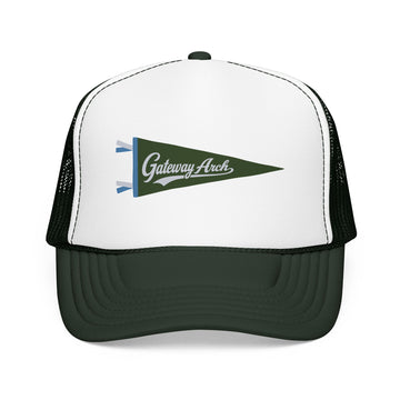 Buy dark-green-white-dark-green Gateway Arch National Park Pennant Trucker Hat — Vintage Foam Mesh Cap