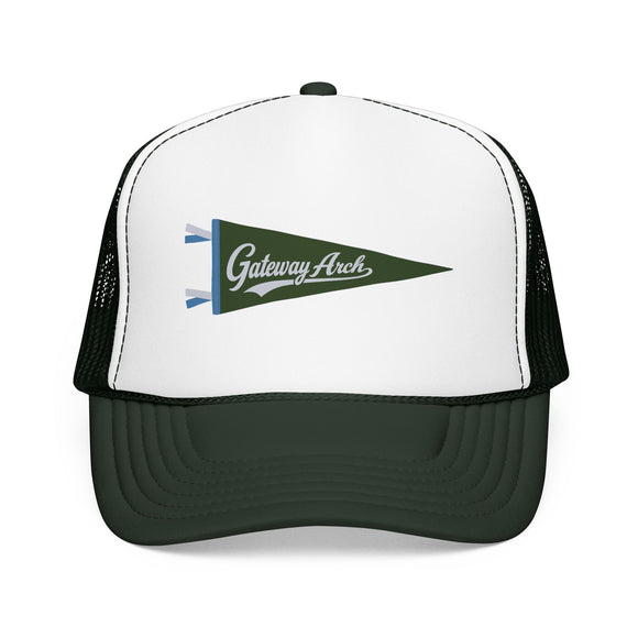 Gateway Arch National Park Pennant Trucker Hat — Vintage Foam Mesh Cap