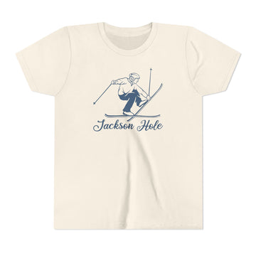Jackson Hole, Wyoming Youth Vintage Snow Ski Graphic Tee - Kids Jackson Hole T Shirt - 0