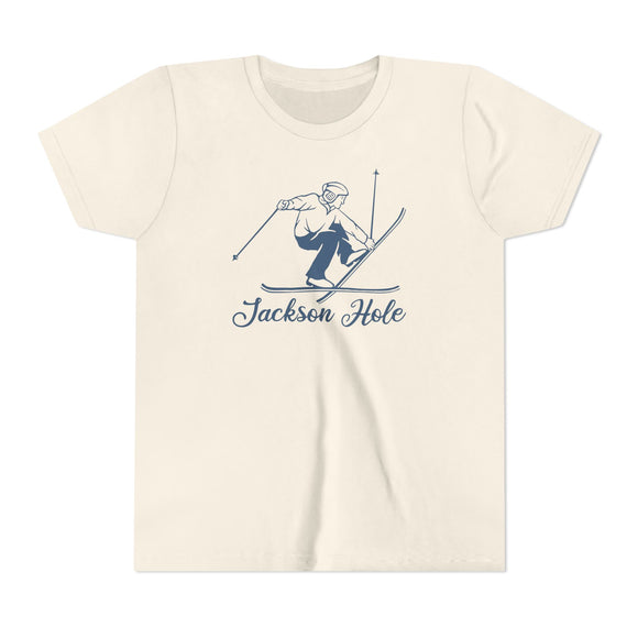 Jackson Hole, Wyoming Youth Vintage Snow Ski Graphic Tee - Kids Jackson Hole T Shirt